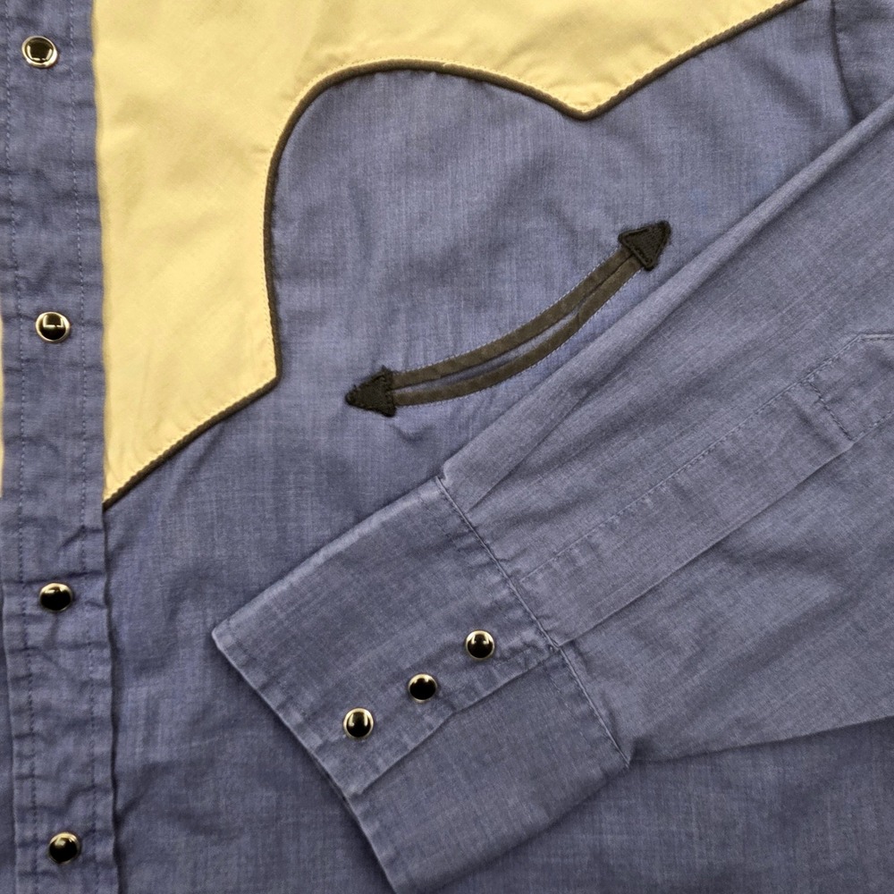 Vintage Ely Cattleman Western‎ Snap Shirt Blue Tan Contrast Yoke Smiley Mens XXL - Picture 5 of 7